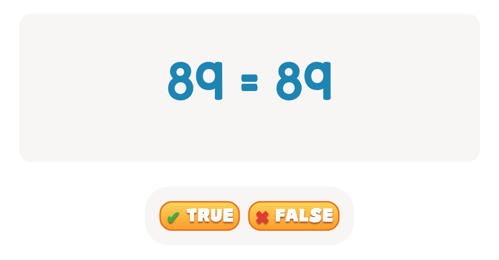 Practice Comparing Numbers up to 100: Choose True or False!