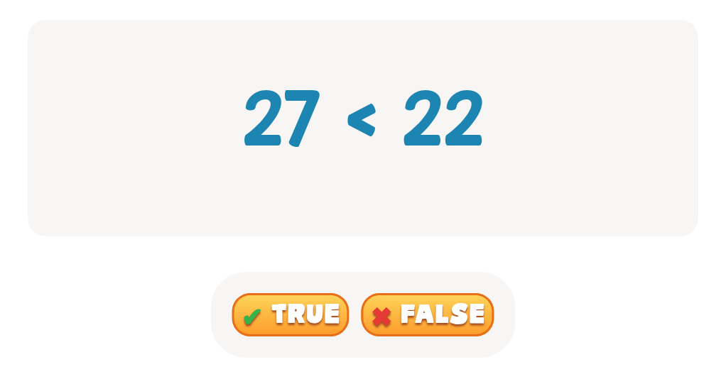Practice Comparing Numbers up to 100: Choose True or False!
