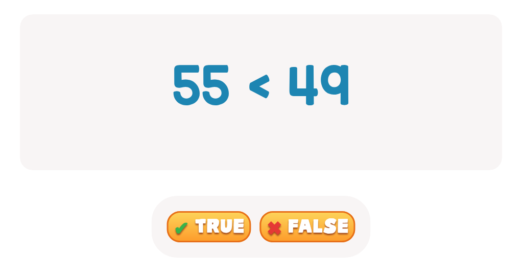 Practice Comparing Numbers up to 100: Choose True or False!