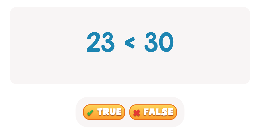 Practice Comparing Numbers up to 100: Choose True or False!
