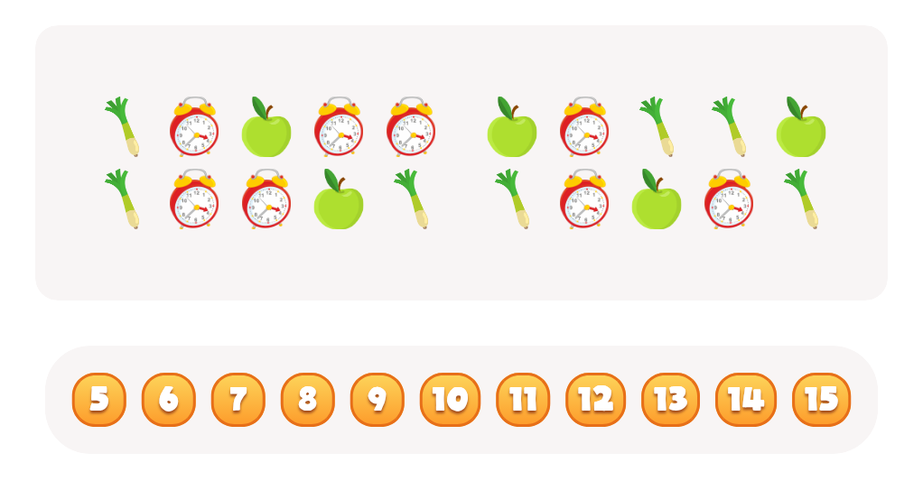 Sort and Count Alarm Clocks, Leeks and Apples Worksheet