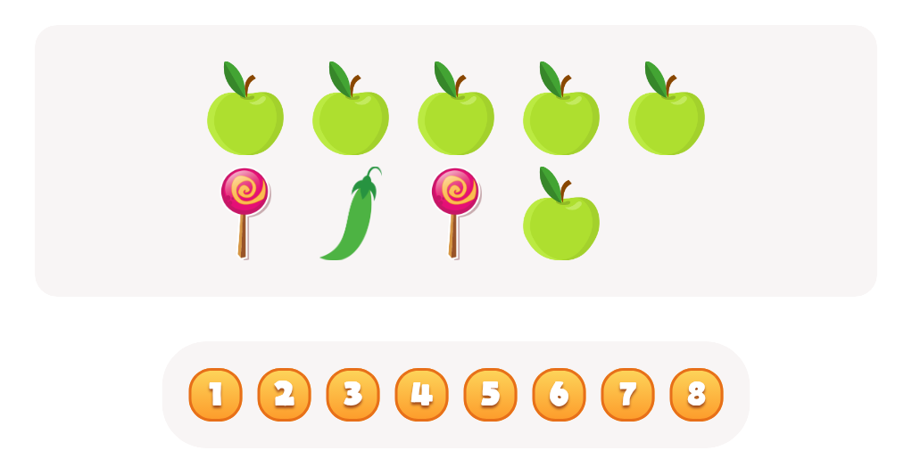 Sort and Count Apples, Pea pods and Lollipops Worksheet