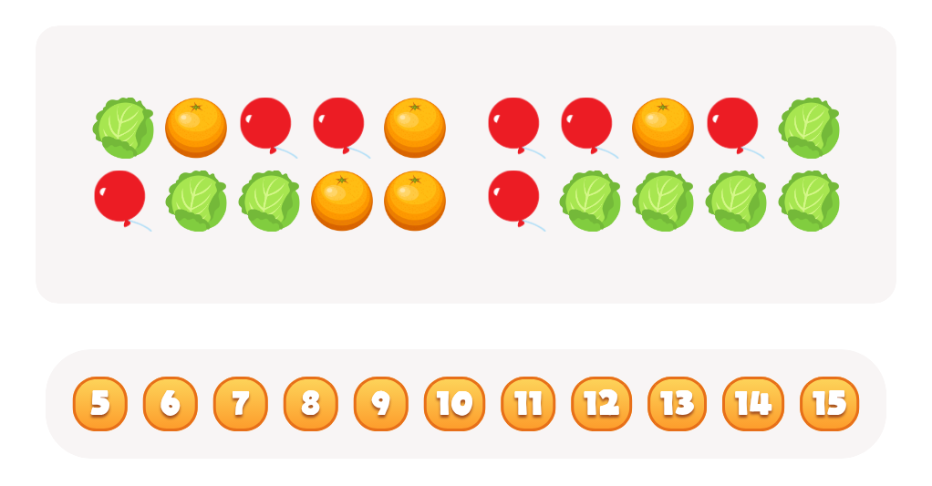 Sort and Count Balloons, Cabbages and Oranges Worksheet