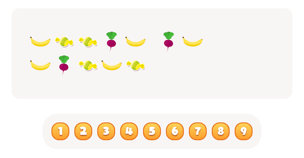 Sort and Count Bananas, Beetroots and Candies Worksheet