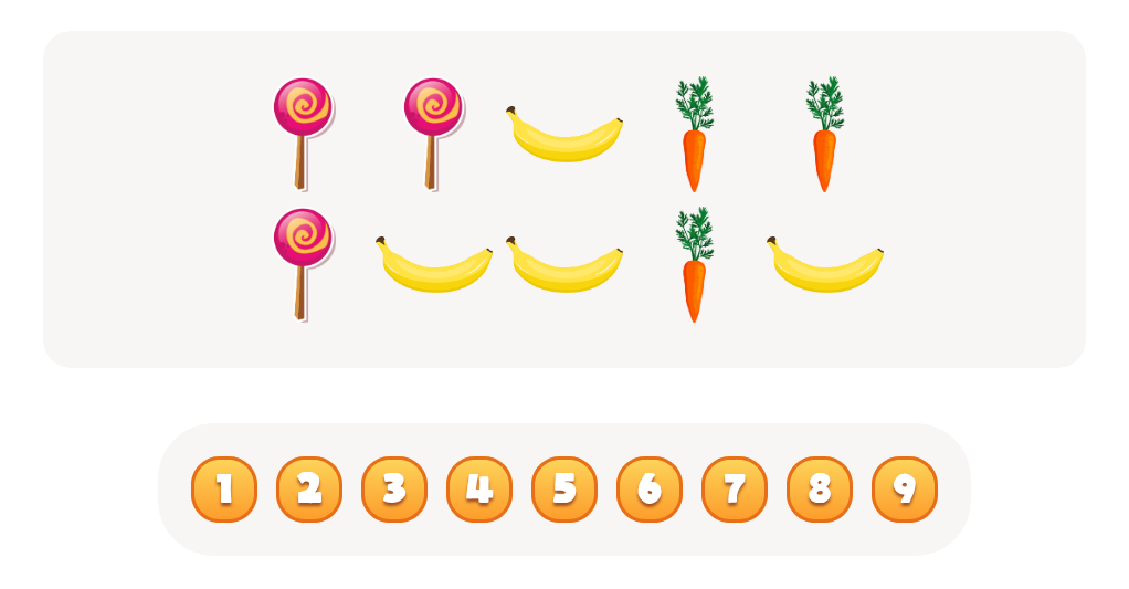 Sort and Count Bananas, Carrots and Lollipops Worksheet