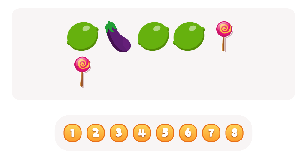 Sort and Count Limes, Eggplants and Lollipops Worksheet