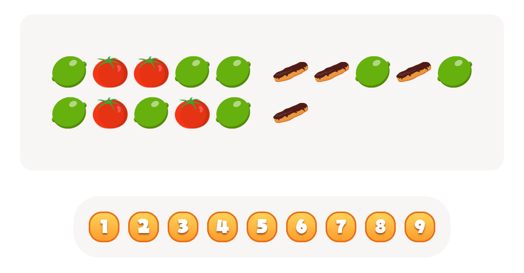 Sort and Count Limes, Tomatoes and Eclairs Worksheet
