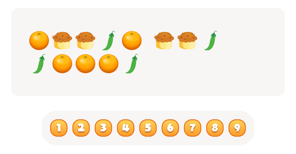 Sort and Count Oranges, Pea pods and Muffins Worksheet