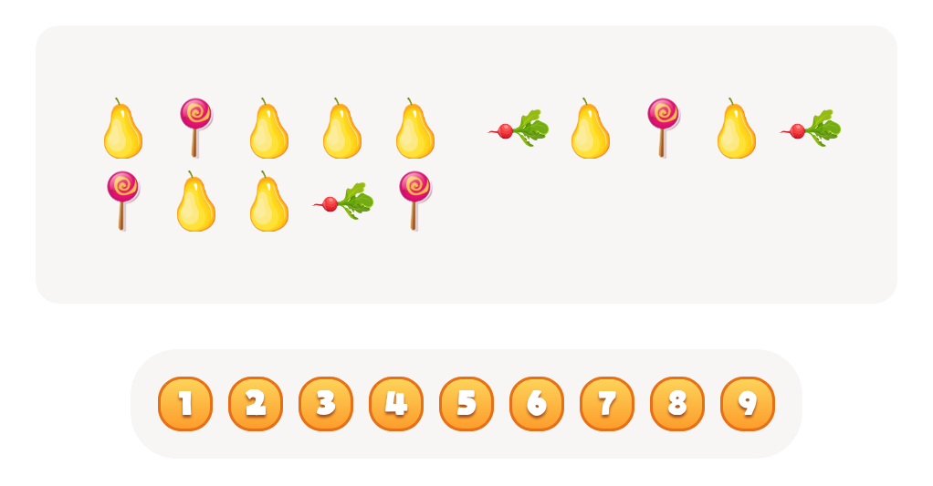 Sort and Count Pears, Radishes and Lollipops Worksheet