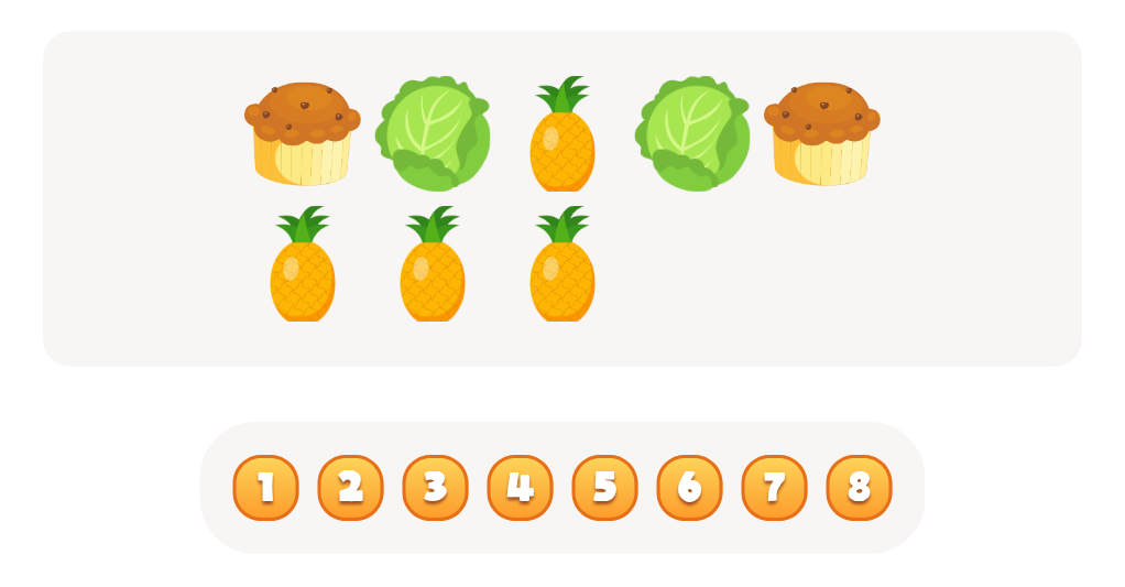 Sort and Count Pineapples, Cabbages and Muffins Worksheet