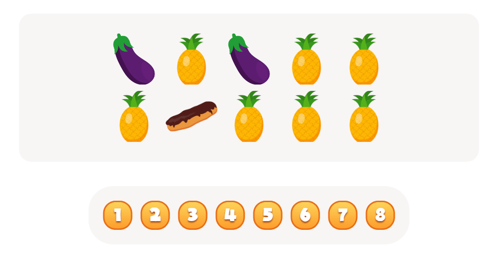 Sort and Count Pineapples, Eggplants and Eclairs Worksheet