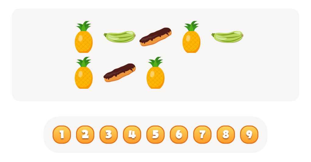 Sort and Count Pineapples, Zucchinis and Eclairs Worksheet