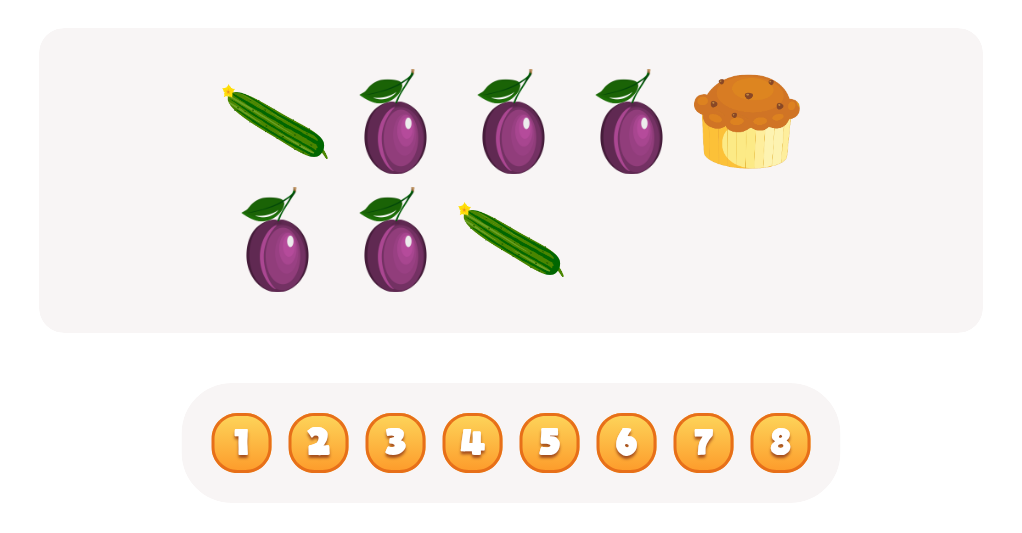 Sort and Count Plums, Cucumbers and Muffins Worksheet