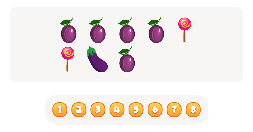 Sort and Count Plums, Eggplants and Lollipops Worksheet