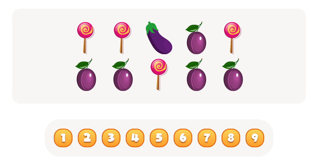 Sort and Count Plums, Eggplants and Lollipops Worksheet