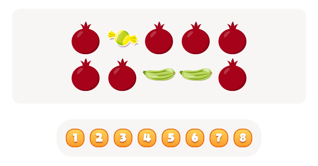 Sort and Count Pomegranates, Zucchinis and Candies Worksheet