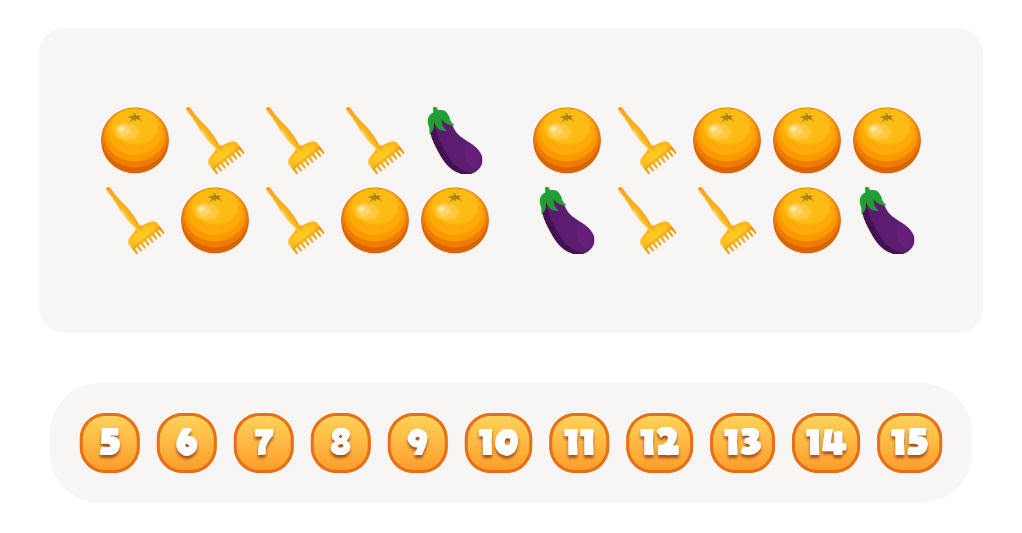 Sort and Count Rakes, Eggplants and Oranges Worksheet