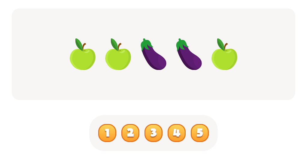 Sort and Count the fruits among the Apples and Eggplants in the pictures.