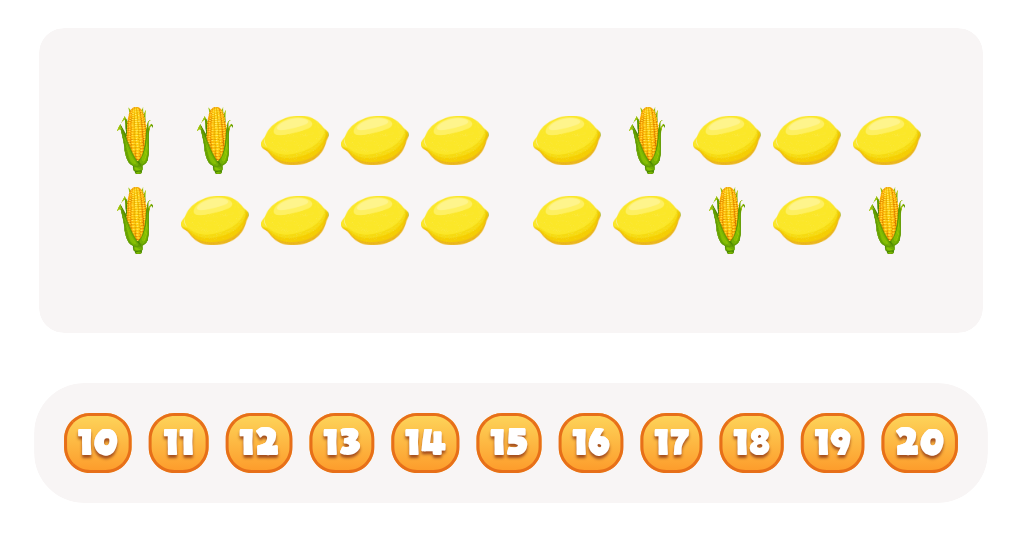Sort and Count the fruits among the Lemons and Corn cobs in the pictures.