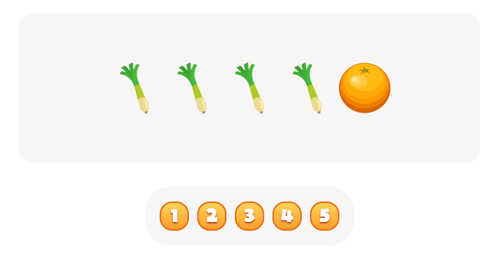 Sort and Count the fruits among the Oranges and Leeks in the pictures.