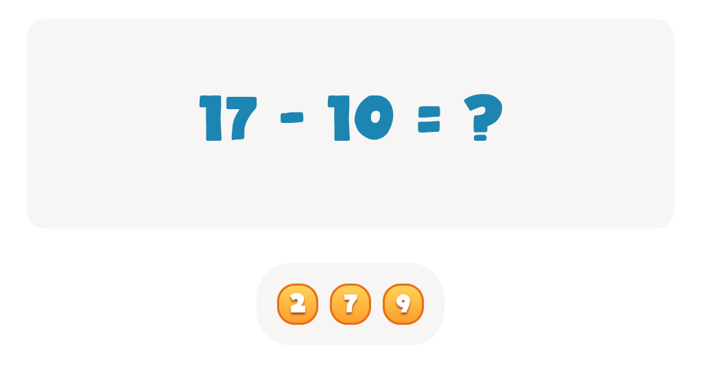 Subtracting Ten Worksheet: Find the Difference for 17 - 10