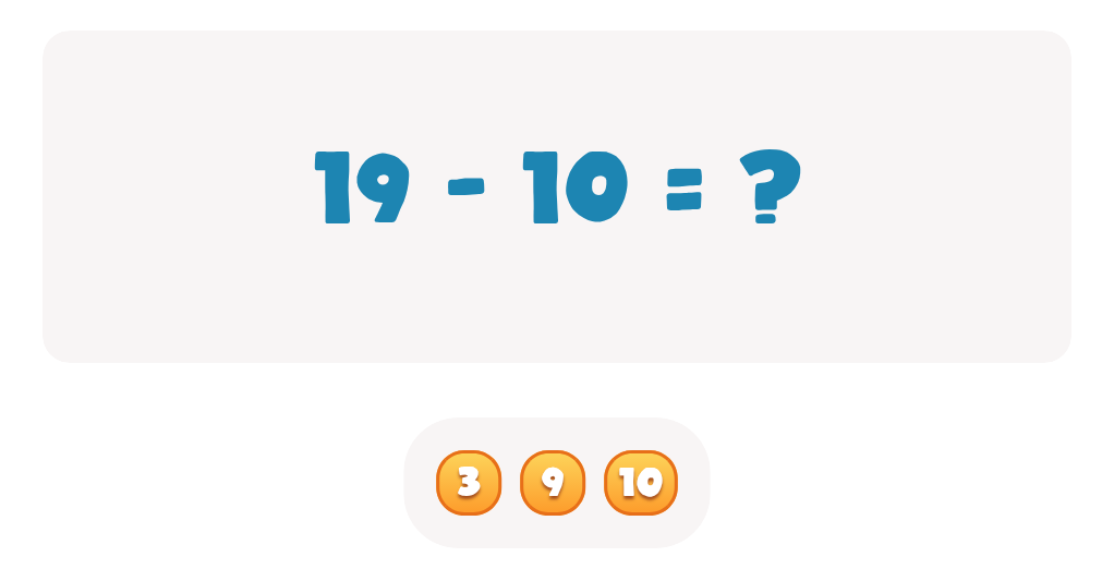Subtracting Ten Worksheet: Find the Difference for 19 - 10