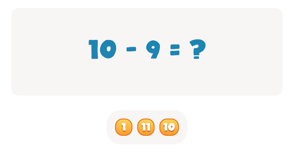 Subtraction Facts Worksheet: Find the Answer for 10 - 9