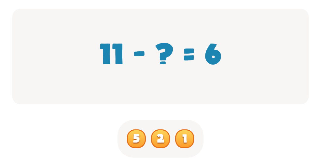 Subtraction Facts Worksheet: Find the Missing Number for 11 - ? = 6