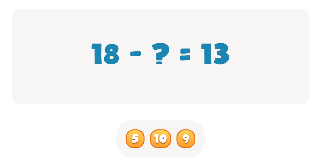Subtraction Facts Worksheet: Find the Missing Number for 18 - ? = 13