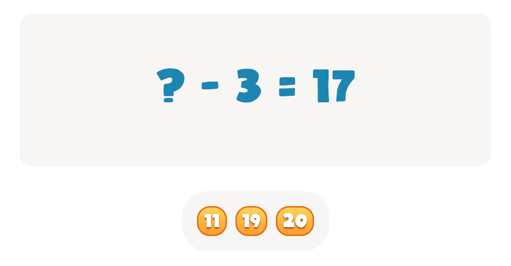 Subtraction Facts Worksheet: Find the Missing Number for ? - 3 = 17