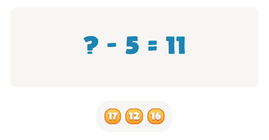 Subtraction Facts Worksheet: Find the Missing Number for ? - 5 = 11