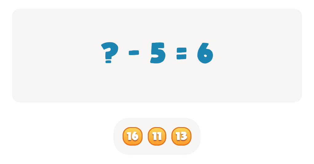 Subtraction Facts Worksheet: Find the Missing Number for ? - 5 = 6