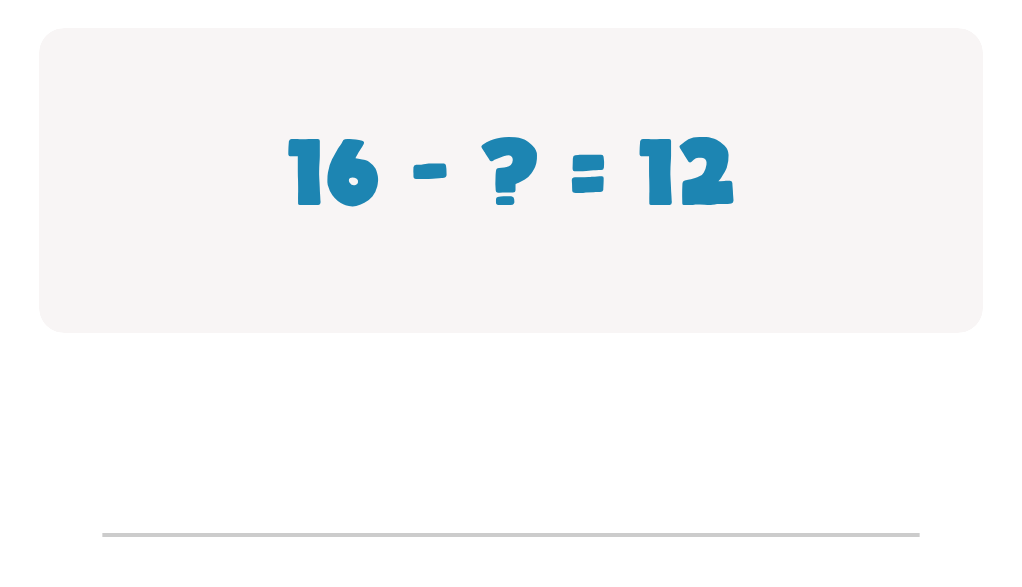 Subtraction Facts Worksheet: Type the Missing Number for 16 - ? = 12