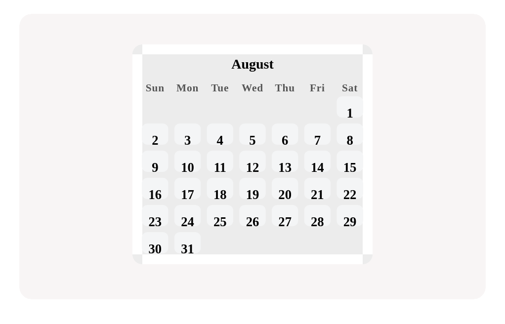 Tap August 28 in this colorful calendar view.