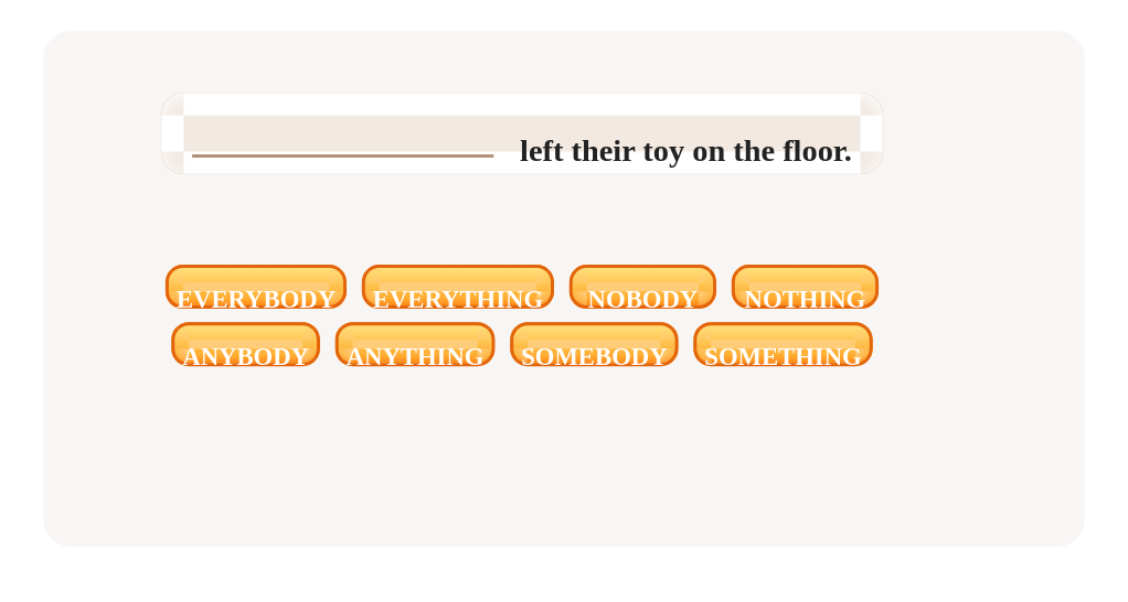 Tap to select the correct indefinite pronoun.