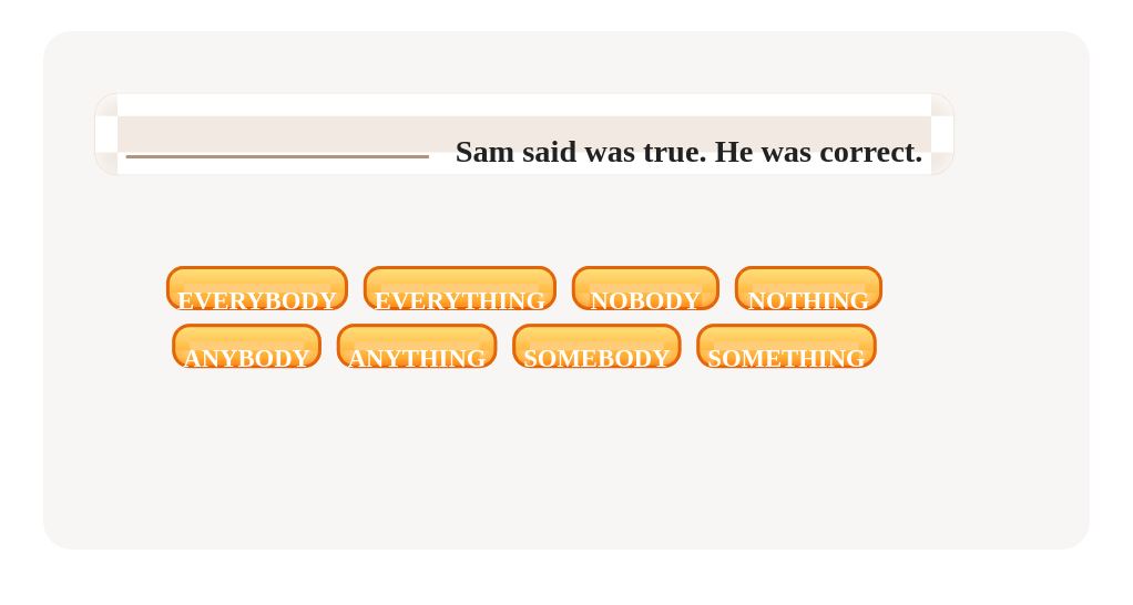 Tap to select the correct indefinite pronoun.