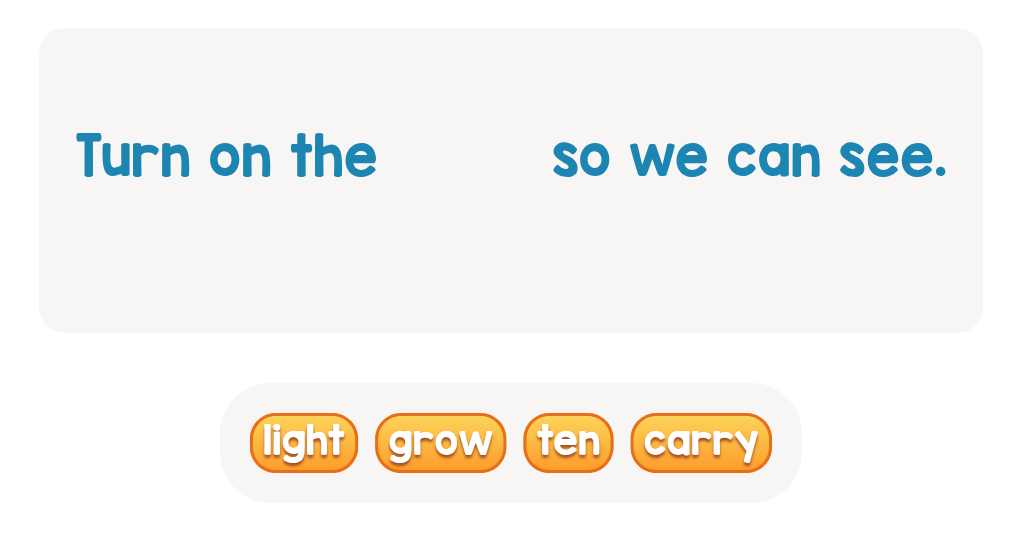 Using sight words in a sentence: choose the matching word!
