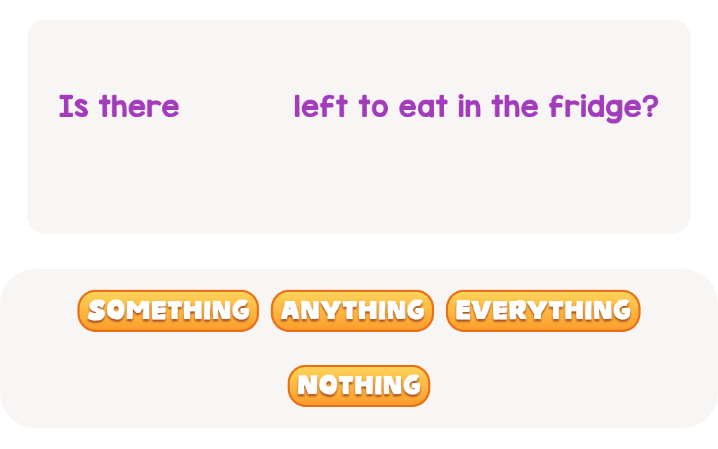 What word asks if you have food left in the fridge?
