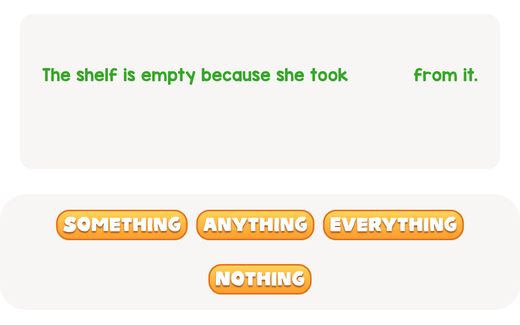 Which word means she took all the things?