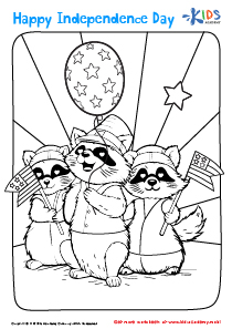 Independence Day: Raccoons Coloring Page for Kids
