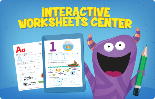 Interactive Worksheets Center: Pre-K, Kindergarten, Grade 1. Ages 2-7 image