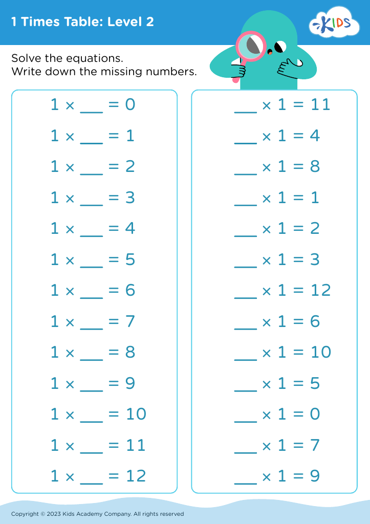 1 Times Table: Level 2