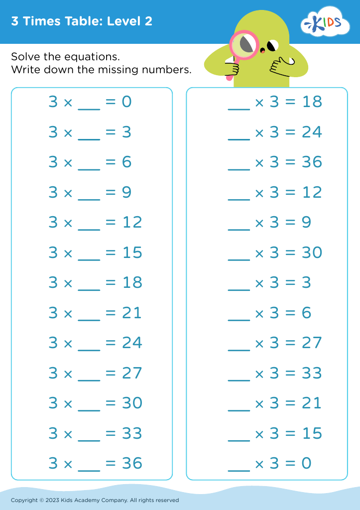 3 Times Table: Level 2
