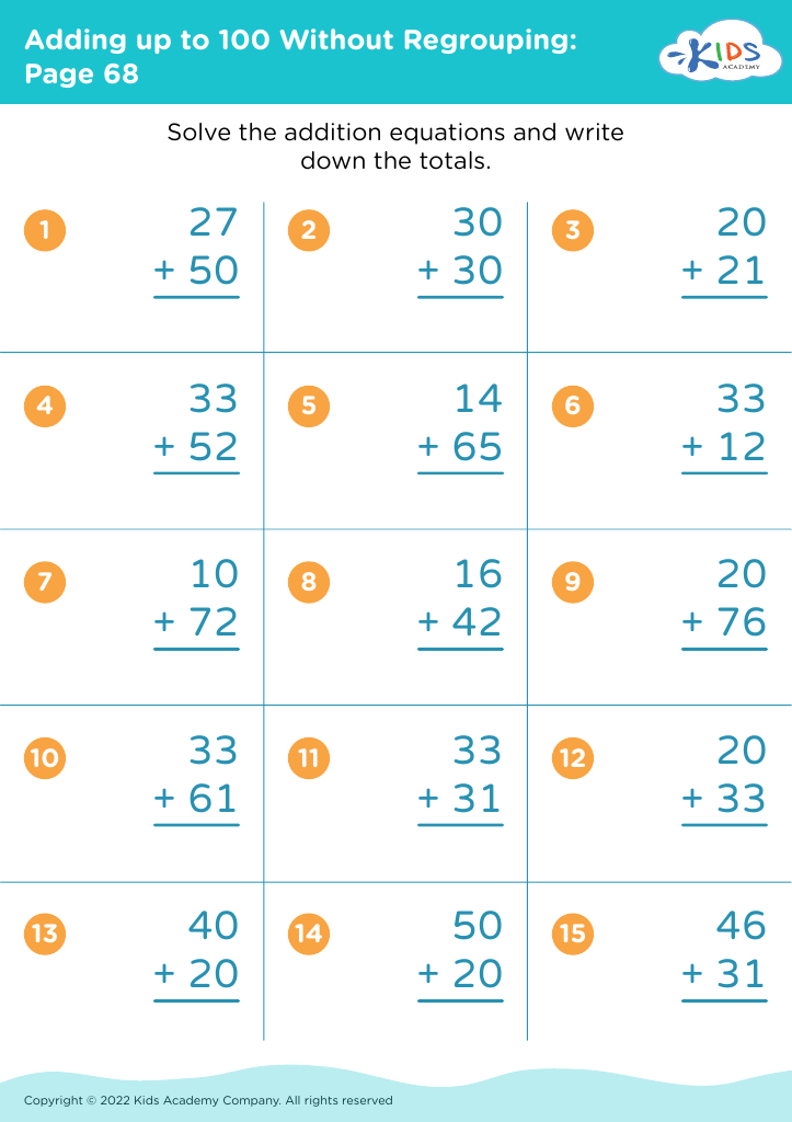 Adding Up To 100 Without Regrouping Worksheet Page 68