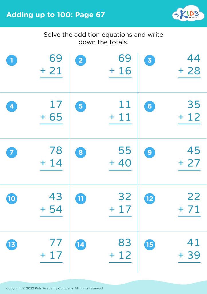 Adding Up To 100 Worksheet Page 67