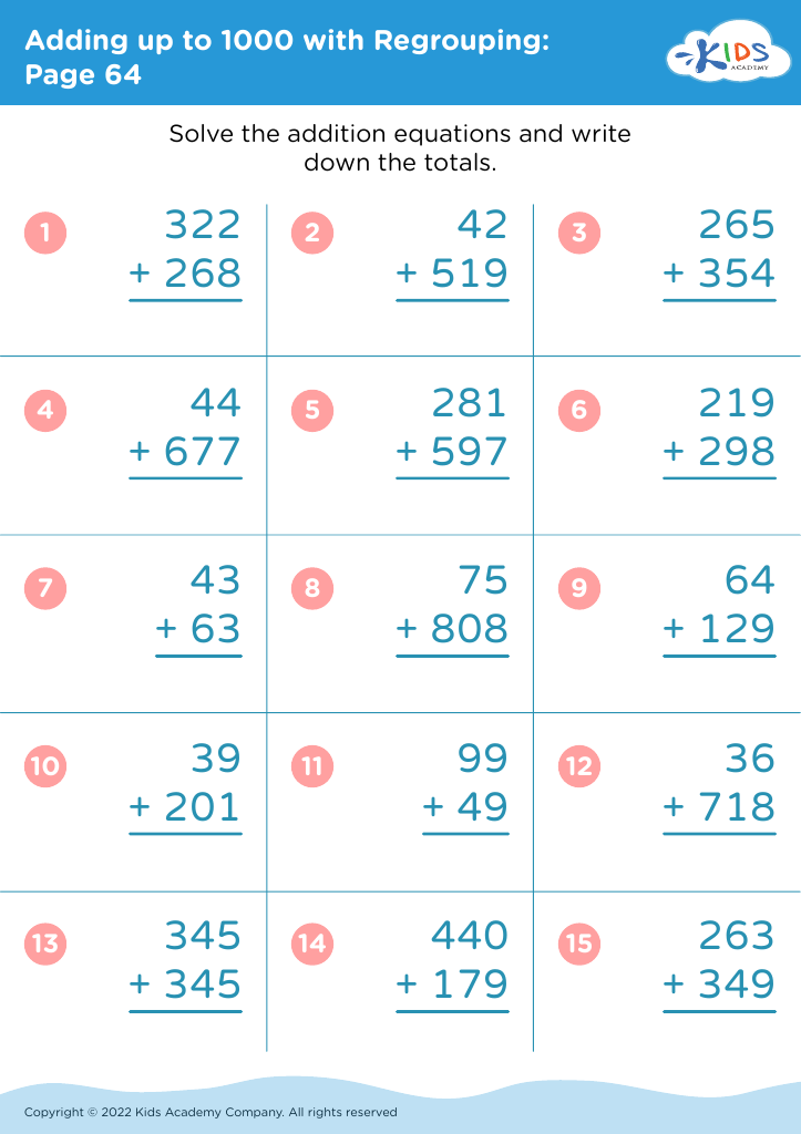 Adding Up To 1000 With Regrouping Worksheet Page 64