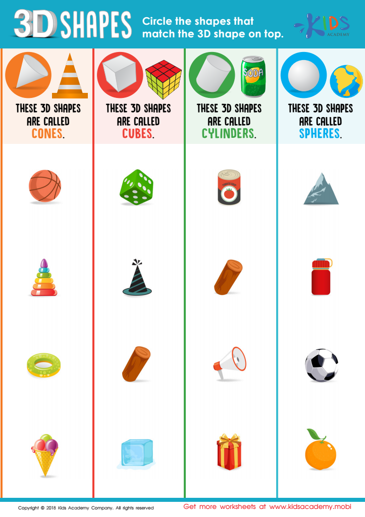 3D Shapes Worksheet: Free Printable PDF for Kids