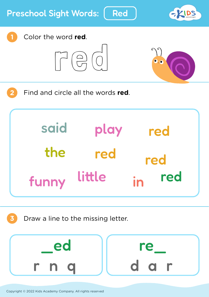 Preschool Sight Words: Red