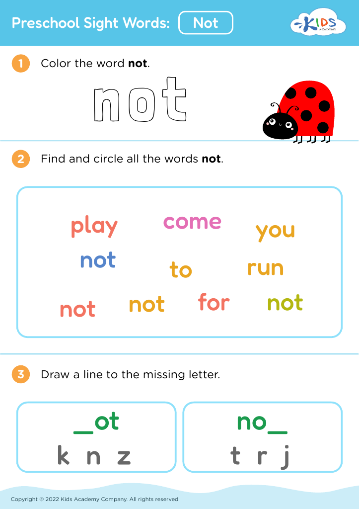 Preschool Sight Words: Not
