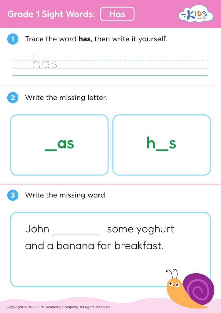 Free Grade 1 Sight Words Has Worksheet For Kids